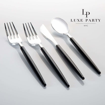 Black • Silver Plastic Cutlery Set | 32 Pieces