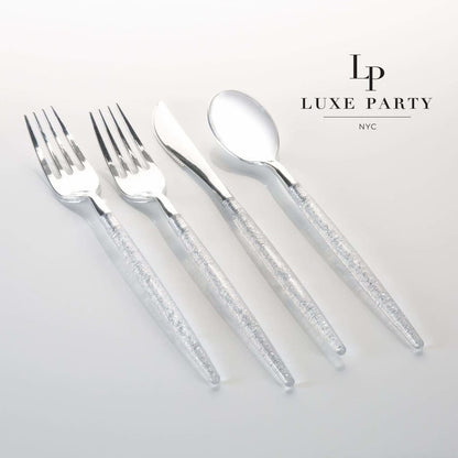 Silver Glitter Plastic Cutlery Set | 32 Pieces