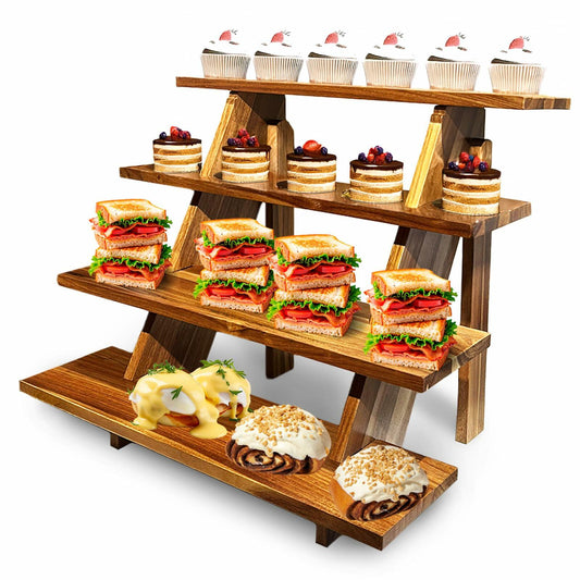Cloud Maison Acacia Wood 4 Tier Display Stand Rustic Brown Versatile