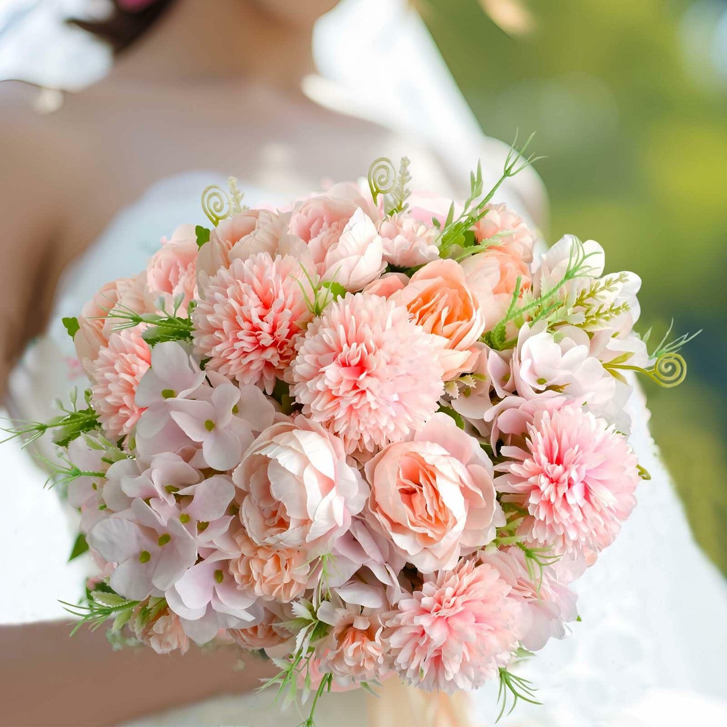 MOAMUN 4 Bundles Artificial Peony Hydrangea Silk Flowers White Bouquet