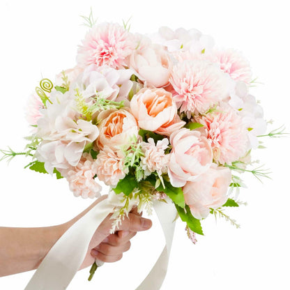 MOAMUN 4 Bundles Artificial Peony Hydrangea Silk Flowers White Bouquet
