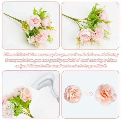 MOAMUN 4 Bundles Artificial Peony Hydrangea Silk Flowers White Bouquet