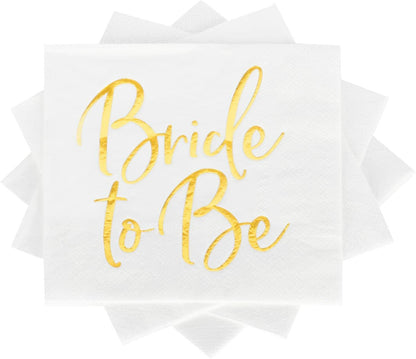 Apriciti Wedding Napkins White Gold Foil Miss to Mrs 50 Pack Disposable