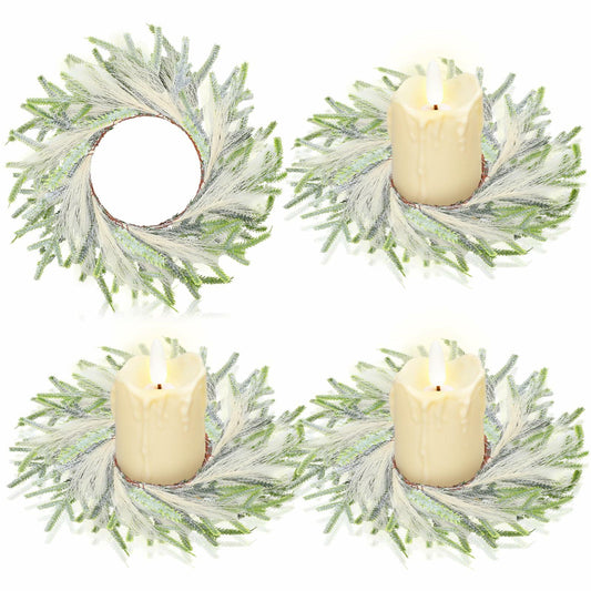 Daifunli 4 Pcs Wedding Candle Rings Pine Pampas Wreaths Small Christmas Decor