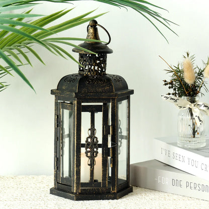 12“H Medium Metal Candle Holder(Black with Gold Brush)