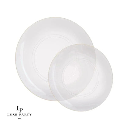 Round Clear and Gold Plastic Plates | 10 Pack