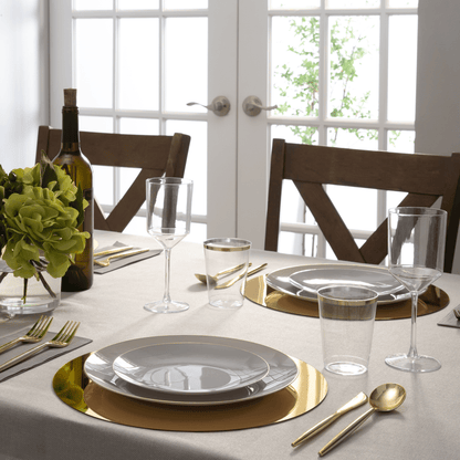 Round Grey and  Gold Plastic  Plates | 10 Pack