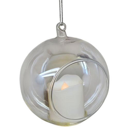 Battery-Operated Lighted LED Candle In Glass Ball Ornament