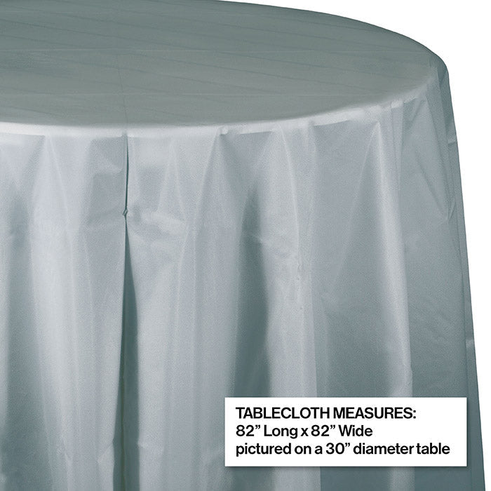 Bulk Shimmering Silver Round Plastic 82 inch Table Covers (12 per Case)