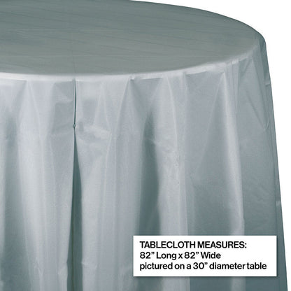 Bulk Shimmering Silver Round Plastic 82 inch Table Covers (12 per Case)