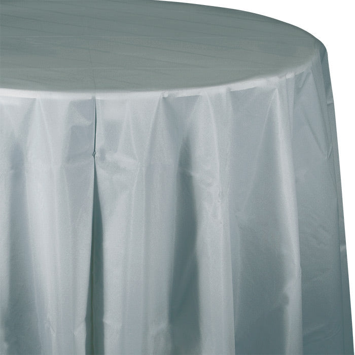 Bulk Shimmering Silver Round Plastic 82 inch Table Covers (12 per Case)