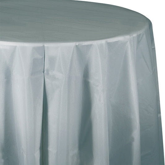 Bulk Shimmering Silver Round Plastic 82 inch Table Covers (12 per Case)